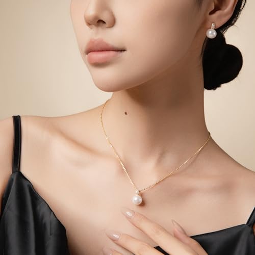Classic Pearl Jewelry Set for Women – Elegant Pearl Necklace and Earrings Set with Gold Chain Jewelry Perfect as Special Occasion Gift2