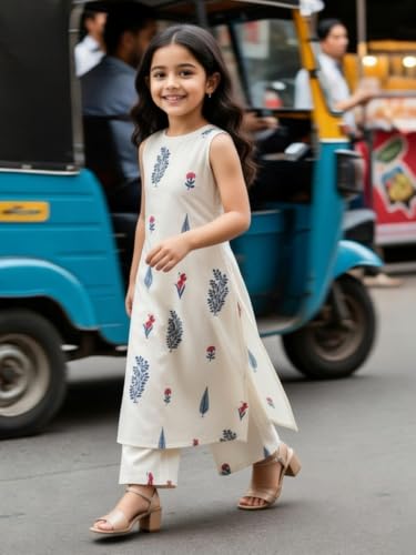 Image of Girls Kids Kurta Palazzo Set | Kids Kurta Salwar Suit Set | Ethnic Top & Palazzo Set for Kids Girls