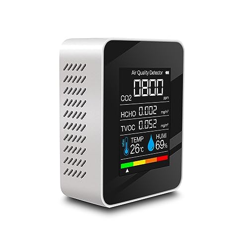 BGAZA Rilevatore di qualità dell'Aria CO2 Tester Misuratore di CO2 Sensore con anidride carbonica TVOC HCHO Valore Elettricità Quantità Temperatura umidità(White)