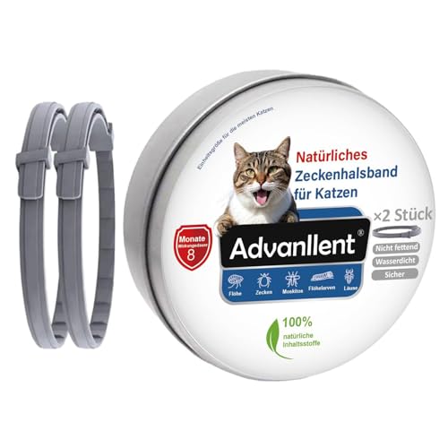 Advanllent Zeckenhalsband für Katzen, Flohhalsband Katze, Floh und Zeckenhalsband Katzen, Zeckenschutz Flohschutz Halsband für Katzen, für Katzen ab 12 Wochen 2 Stück