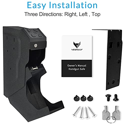Biometric Gun Safe Box Mounted Handgun Safes for Pistols Quick Quick Access Pistol Sentry Sentry Handgun Safe for Nightstand Safety Device Fingerprint Biometric Smart Keypad Password Key Lock…