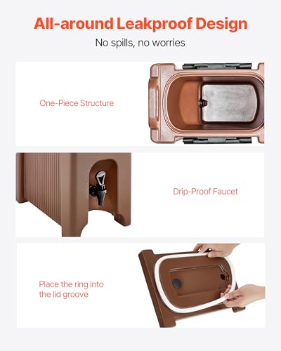 Image of VEVOR Insulated Beverage Dispenser, 5 Gal /19L Hot and Cold Beverage Server with Spigot & Handle, Food-Grade Thermal Drink Dispenser Cooler for Tea Coffee Water in Cafes & Restaurants, Brown