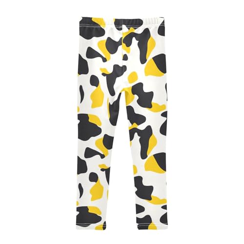 Cow Skin Print Yellow Black Girls Casual Leggings for Kids Printed Long Pant Bottoms Stretch and Soft2
