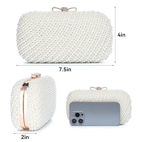Image of YYW Womens Pearl Clutch Purse Evening Handbags Beaded Bag for Wedding Bride Party with Chain
