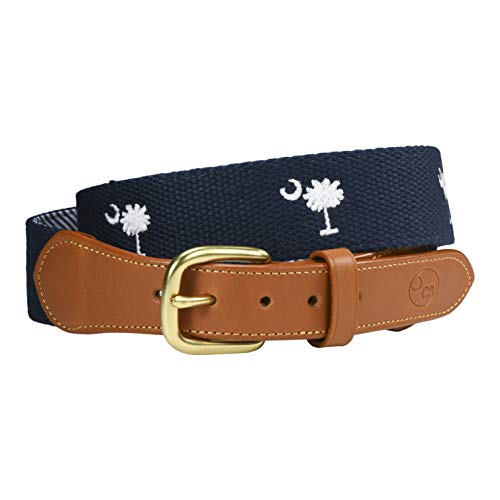 South Carolina Flag Crescent Moon Palmetto Tree Award-winning Design and Genuine Leather Web Embroidery Belt4