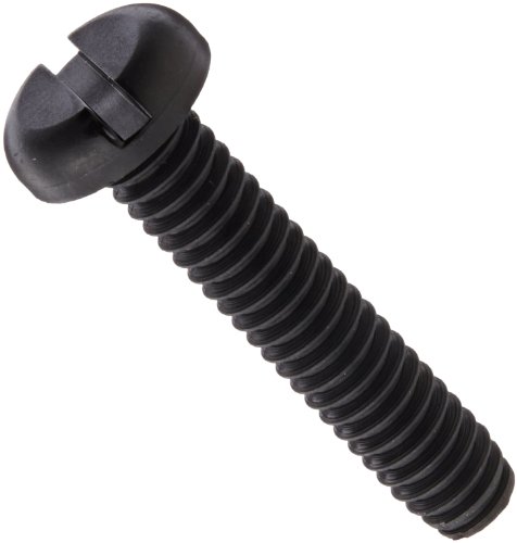 Nylon 6/6 Pan Head Machine Screw, Black, Slotted Drive, #4-40 Thread Size, 3/4