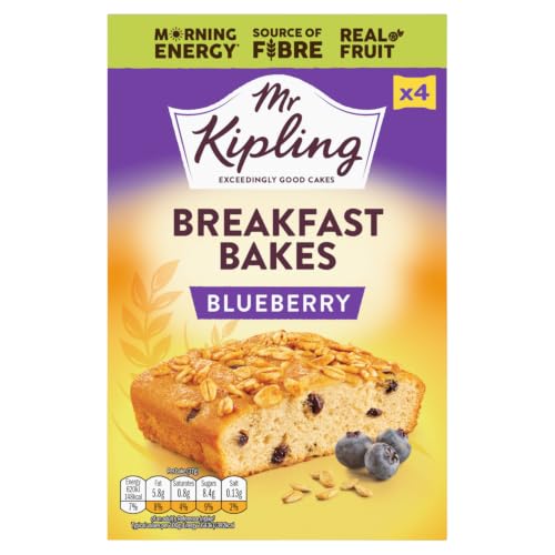 Mr Kipling Blueberry Breakfast Bakes High-Fibre Snack Cakes with Real Fruit & Honey-Toasted Oats 4 Individually Wrapped Bakes (Pack of 1)