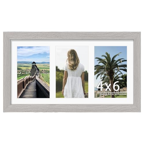 Image of DUENPY 8x14 Collage Picture Frame 4x6 Collage Picture Frame Displays Three 4x6 inch Photos or 8x14 (Without Mat) for Available Horizontal Wall Mounting Display and Vertical Grey