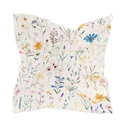Square Scarf Simple Wildflowers Silk Feeling Bandanas Head Scarfs Hair Wraping Neckerchief for Women 23.6 Inch