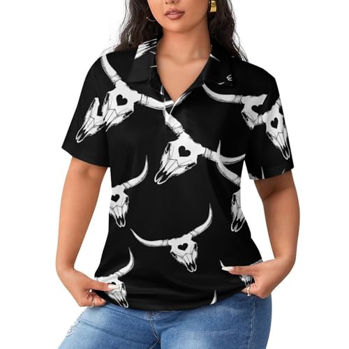 Camiseta polo de calavera de vaca para mujer, moda festival y escapadas