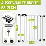 Bomi Treppenschutzgitter Merle Flatstep, Breite 63-71 cm | Türschutzgitter ohne Bohren, stabile Kindersicherung für Kind & Hund, TÜV geprüftes Hundegitter, Türgitter, Treppengitter, Metall Weiß
