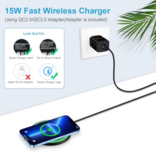 Pixel 8a Wireless Charger Pad 15W Fast Wireless Charging Station Charger Mat with QC Adapter for Google Pixel 8a/8 Pro/8/7a/7 Pro/7/6 Pro/5/4 XL,Samsung Galaxy S24/S23 Ultra/S22/S21,iPhone 15/14/13/12