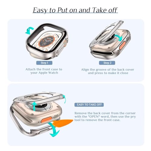 Image of VEMIGON Waterproof Case for Apple Watch Ultra 3 / Ultra 2 / Ultra with Tempered Glass Screen Protector 49mm, Full Coverage Hard PC Bumper Back Frame, Protective Cover for iWatch Ultra- (49mm Black)