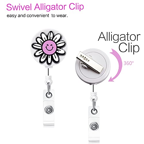 Qinsuee Graffiti Sunflower Retractable Badge Holder With Alligator Clip, 24 Inch Retractable Cord, Id Badge Reel, 5 Pack #TOP5