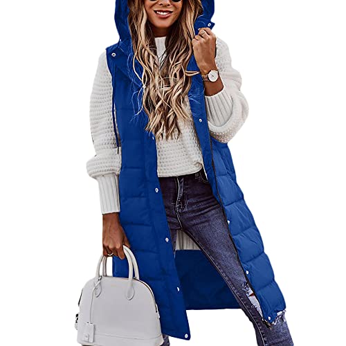 xHxttL Chaleco Acolchado Largo para Mujer sin Mangas con Capucha Chaleco Largo de plumón con Cuello Alto Chaqueta Gruesa sin Mangas con Capucha Abrigos Largos Cover