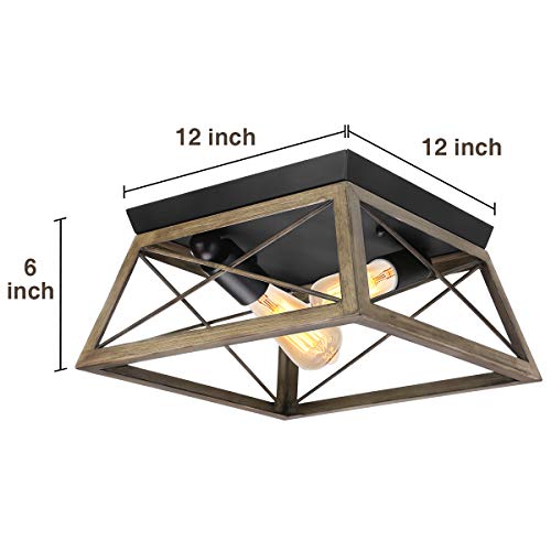 Flush Mount Ceiling Light, KingSo Farmhouse Light Fixture with UL Listed Kitchen Light Fixtures Ceiling for Dining Room Bedroom Foyer Hallway, Oil Rubbed Bronze Finish Wood Texture - Thumbnail 2