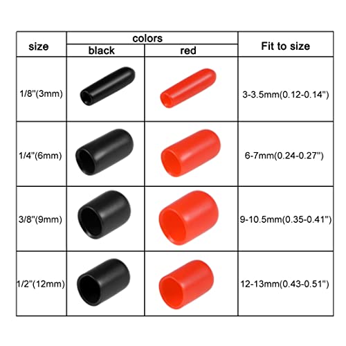 Image of uxcell 40pcs Round Rubber End Caps 1 /8 inch 1 /4 inch 3 /8 inch 1 /2 inch Black Vinyl Cover Screw Thread Protectors Assortment Kit(3mm 6mm 9mm 12mm)