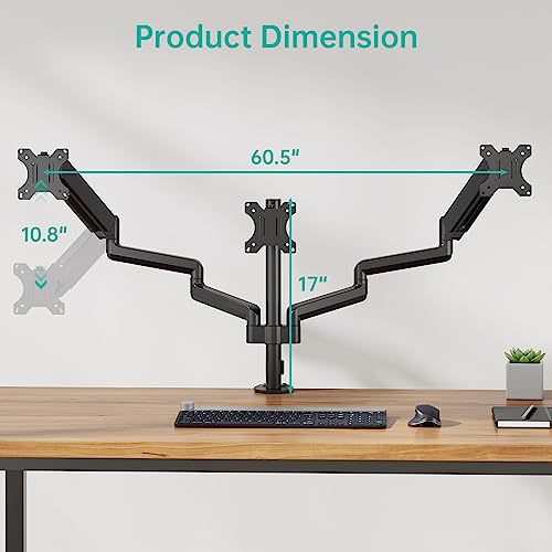 Image of WALI Triple Monitor Mount for 13-32 inch Screens, Adjustable 3 Monitors Desk Mount with Swivel, Tilt, Clamp & Grommet Kit, Triple Monitor Stand for Desk, VESA 75x75 /100x100mm (GSDM003), Black