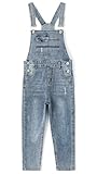 KIDSCOOL SPACE Little Boys Slim Fit Jeans,Toddler Ripped Bib Pocket Fashion Denim Overalls,Light Blue,2-3 Years