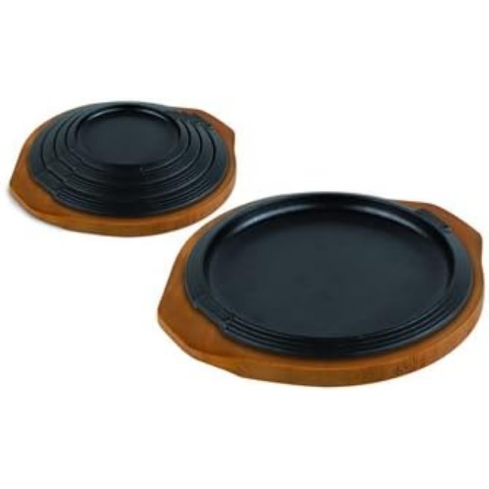 Ilsa Cast Iron Serving Plate, Wooden Tray, Round, 16 cm, Schwarz