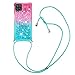 Produktbild Handykette Handyhülle für Samsung Galaxy A12, CaseLover Glitzer Flüssig Bewegende Treibsand Transparent Silikon Case mit Kordel zum Umhängen Necklace Phone Hülle Band für Samsung Galaxy A12, Rosa Grün