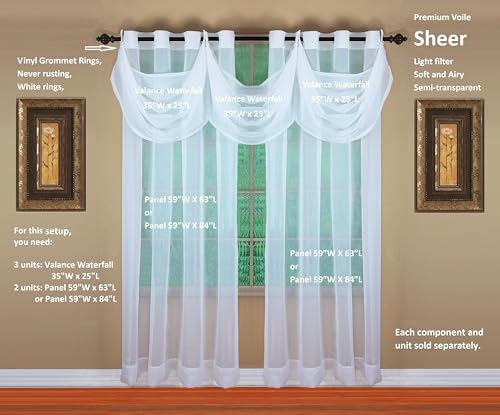 Image of Today's Curtain, Emelia Grommet Sheer Valance Waterfall 25 inch White, 35 inch W x 25 inch L