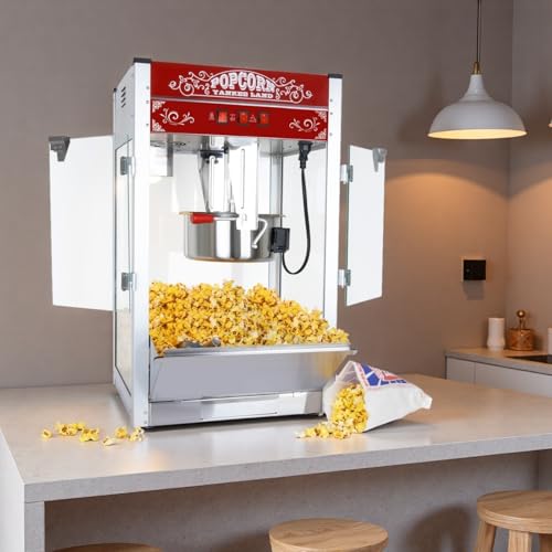 Image of 16 Oz Commercial Popcorn Machine, Countertop Popcorn Maker for 80 Cups per Batch, Bar Theater Style Popper with Scoop & Spoons, for Home Movie, Family Gatherings, and Concession Stands, Red