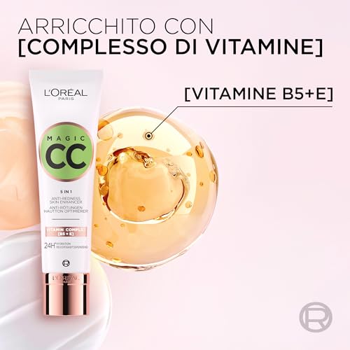 L'Oréal Paris, Crema Anti-Rossori Color Verde, Con Vitamine B5 ed E, Pelle Idratata Fino a 24h e Uniformata, Risultato Naturale, Magic CC Cream, 30 ml - 5