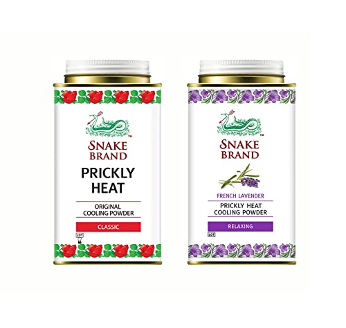 SNAKE BRAND Prickly Heat Cooling Body Powder 140g Twin Pack Classic & Relaxing Lavender (1 of Each)
