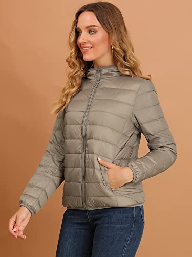 Allegra K Women's Puffer Coat Winter Long Sleeve Zip Up Hooded Lightweight Packable Down Jacket4