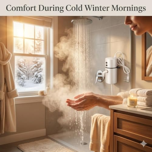 Image of Drumstone Instant Electric Water Heater for Bathroom & Kitchen, Fast Heating Portable Geyser with Temperature Control, Safety Protection & Durable Tank Design