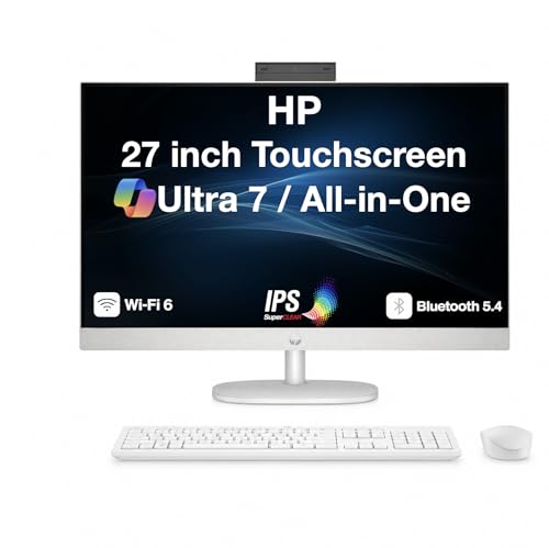Image of HP 27 Copilot + All-in-One 27 inch Touchscreen IPS FHD Display (Intel Ultra 7-255U, 64GB DDR5, 8TB PCIe SSD, Intel Graphics, WiFi 6, Webcam, Bluetooth 5.4, Win 11 Pro) w /DKZ USB Port Expander
