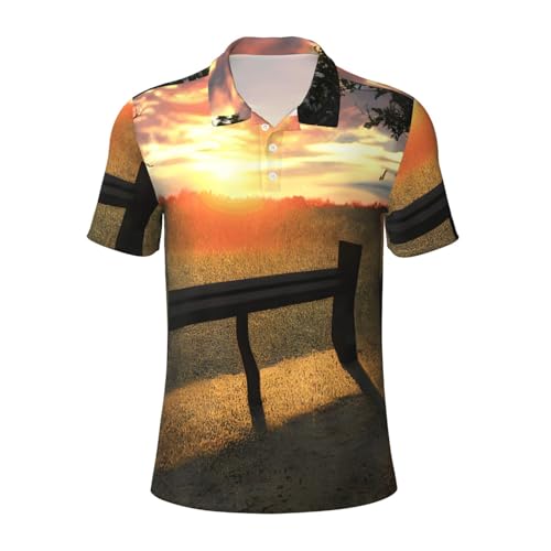 Camisa informal con estampado de puesta de sol para hombre, transpirable, ligera, atlética, Negro, XXL