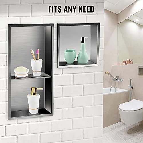 VEVOR Shower Niche Stainless Steel, 12'' x 24'' x 4'', Wall-inserted Niche Recessed, Easy to Install, Recessed Shower Shelf Modern and Elegant, Soap Niche Polished Finish for Shower/Bathroom, Silver