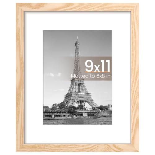 Image of upsimples 9x11 Picture Frame, Display Pictures 6x8 with Mat or 9x11 Without, Wall Hanging Photo Frame, Natural, 1 Pack