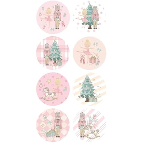 Adurself 500PCS Christmas Nutcracker Round Stickers, 8 Cute Designs Roll Decals King Soldier Ballerina Girl Xmas Tree Envelope Adhesive Labels for Xmas Winter Party Gift Greeting Card Decor, 1.5 Inch Cover