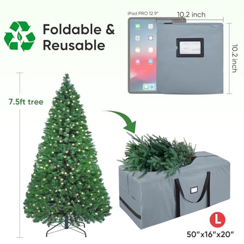 BALEINE 7.5 ft Christmas Tree Storage Bag, Heavy Duty 900D Oxford Fabric with Reinforced Handles and Dual Zippers Wide Opening, Extra Large Storage Container for Trees and Decorations (Grey) by BALEINE - Image 2