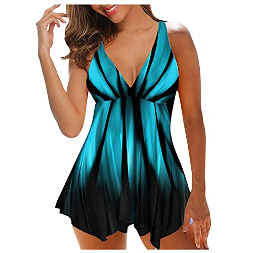 OutTop01 Two Piece Swimsuits for Women Tankini Top Plus Size High Waisted Tummy Control Swimwear Boyshort Bathing Suits (#01-Blue, XL)