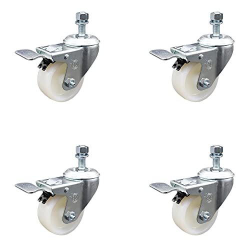 Stainless Steel Nylon Swivel Threaded Stem Caster Set of 4 w/3