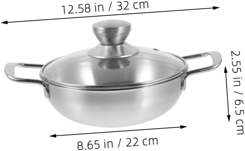 1set Household Double Handle Stainless Steel Wok Portable Cooking Pan for Home Kitchen - Cookware for Stir-frying and Hot Pot Ergonomic Design Insulated Handles