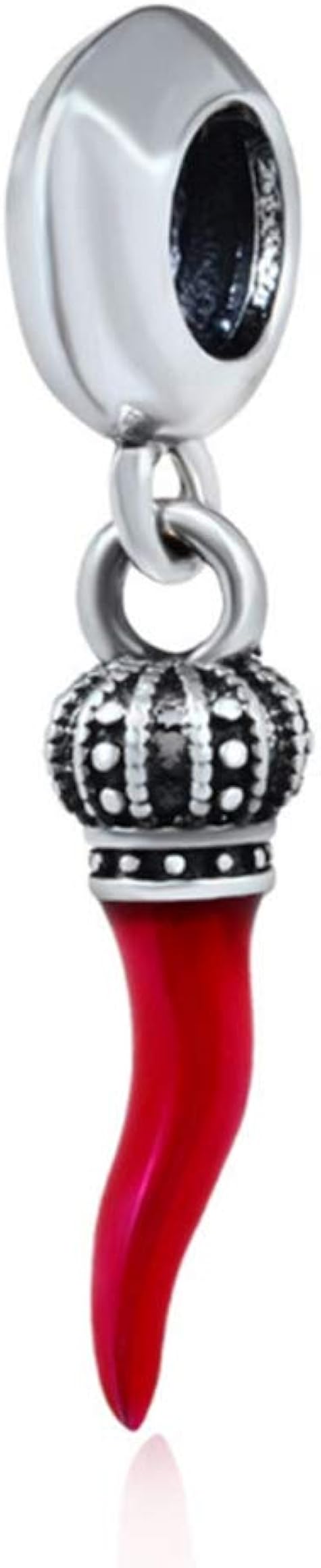 Jyrrong Ciondolo in argento per braccialetti pandora a forma di cornetto rosso portafortuna