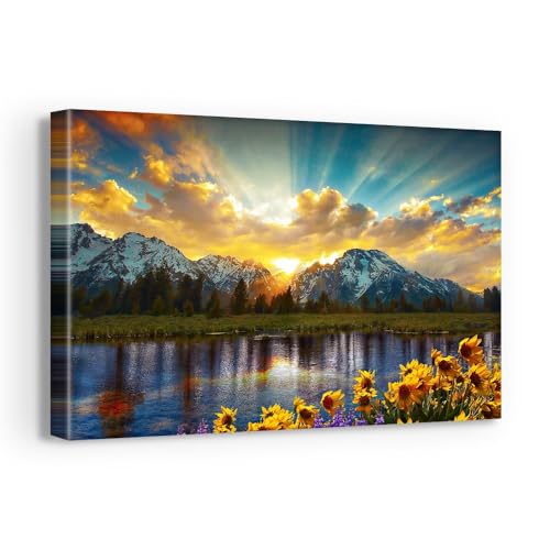 Awesometik Grand Teton & Cloudy Pier Lake Canvas Wall Art