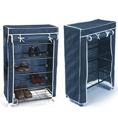 Image of OBBO 4-Layer Collapsible Shoe Rack | Foldable & Space-Saving Shoe Organizer with Durable Metal Frame - Portable Storage Shelf for Shoes, Slippers & Boots | Ideal for Home, Closet, Hallway - Black