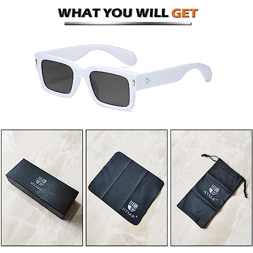 Image of HYLLE Square Sunglasses for Women Men Trendy Chunky Rectangle Sun Glasses Black Shades UV400 Protection (White /Grey)