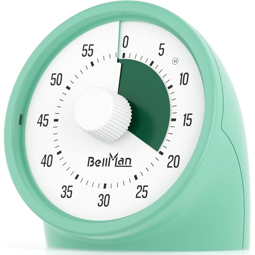 Temporizador visual sin tictac para oficina y hogar, temporizador de cuenta regresiva con botón de pausa, ideal para cocina, oficina y uso doméstico, verde claro
