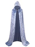 GRAJTCIN Shiny Cape with Hood for Women Halloween Party Costume Velvet Full Length Hooded Cloak Princess Witch Robe Light Blue 140CM