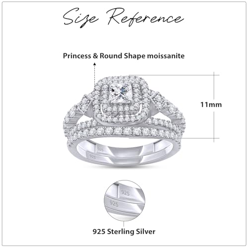 Bridal Ring Set for Women Princess & Round Lab Created Moissanite or Lab Grown Diamond Halo Ring in 14K Gold Over Sterling Silver Jewelry Gift for Her3