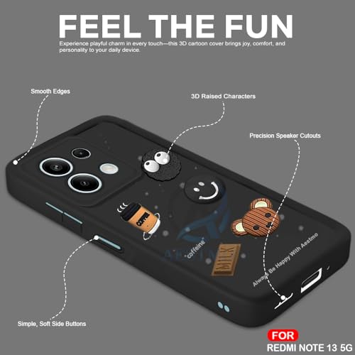 Image of AESTMO Back Case Cover for Redmi Note 13 5G Cover | Cute Fun Cartoon 3D Ball | Coffee Silicone Case | Full Body Protection | Camera Protection Back Cover for Redmi Note 13 5G (Black)