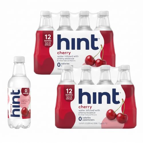 Hint Fruit-Infused Bottled Water, Cherry - Sugar Free Flavored Water with Zero Calories, Naturally Flavored, and No Artificial Sweeteners - 16 Fl Oz (Pack of 24)