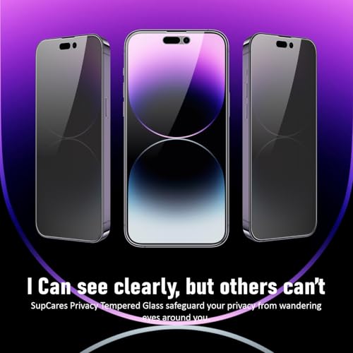 Image of SupCares Military-Grade Privacy Tempered Glass for iPhone 14 Pro Max (6.7 Inch) With Installation Kit | Edge-To-Edge Coverage Screen Protector | Black